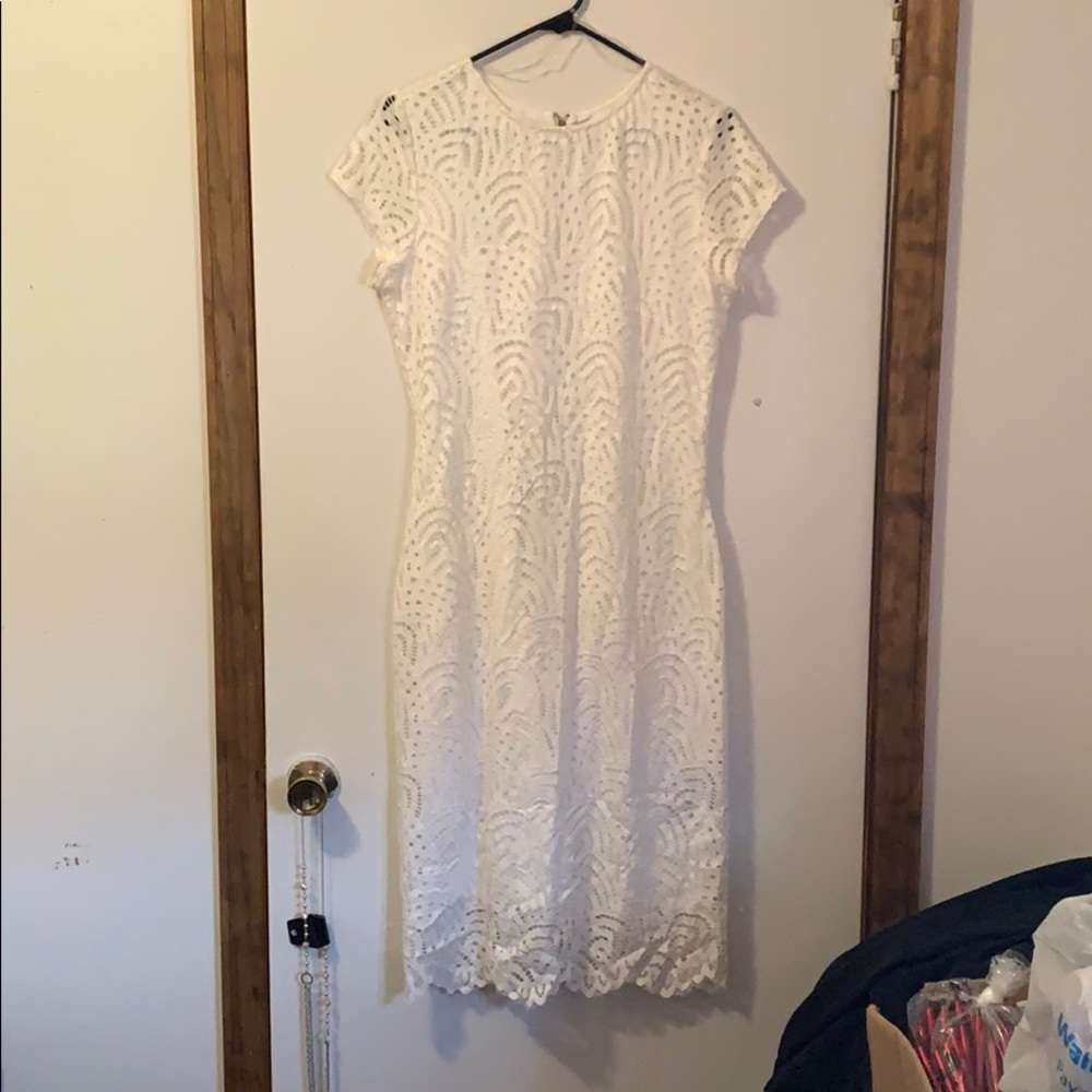 White Sharagano dress.